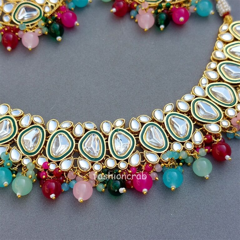 Kundan Bridal Necklace Set for Wedding - Multicolor