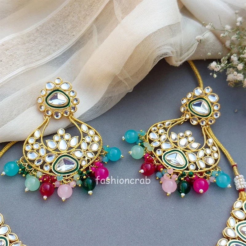 Kundan Bridal Necklace Set for Wedding - Multicolor