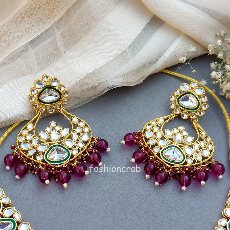 Royal White Green Kundan Necklace Set Bridal Jewelry for Weddings & Celebrations - Buy main image 1