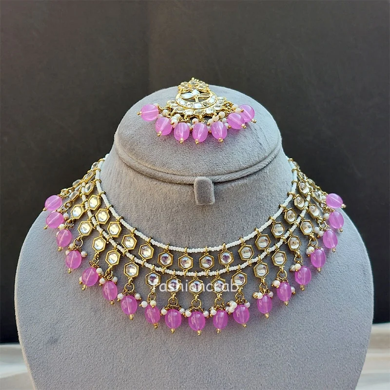 Light Purple Pearl Kundan Set for Anniversary Gift