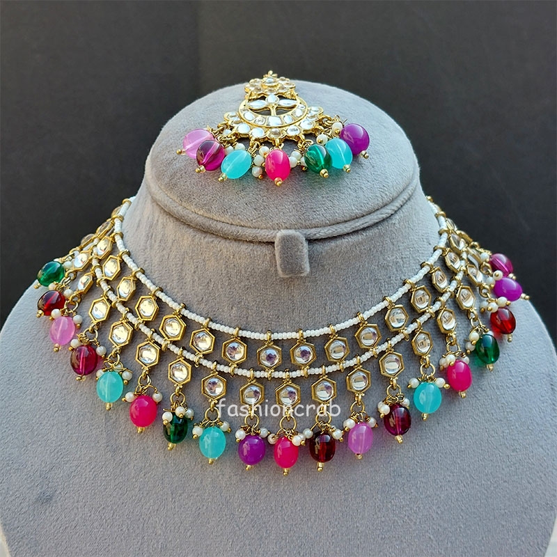 Multicolor Pearl Kundan Set for Anniversary Gift