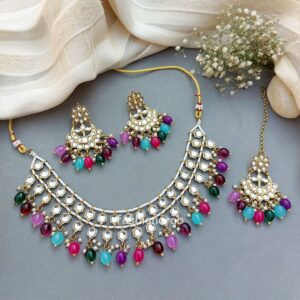 Multicolor Pearl Kundan Set for Anniversary Gift