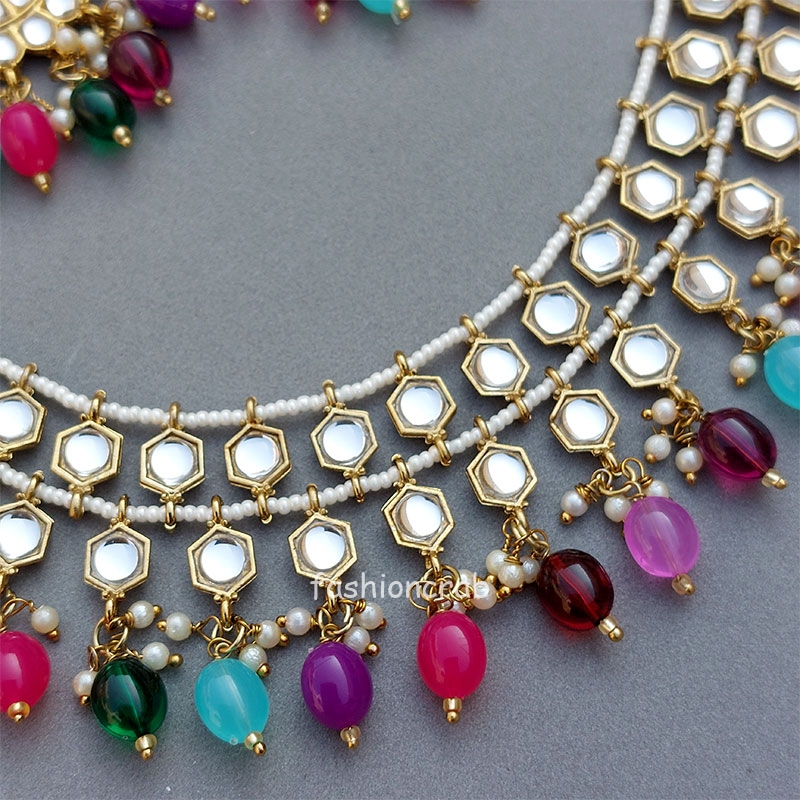 Multicolor Pearl Kundan Set for Anniversary Gift