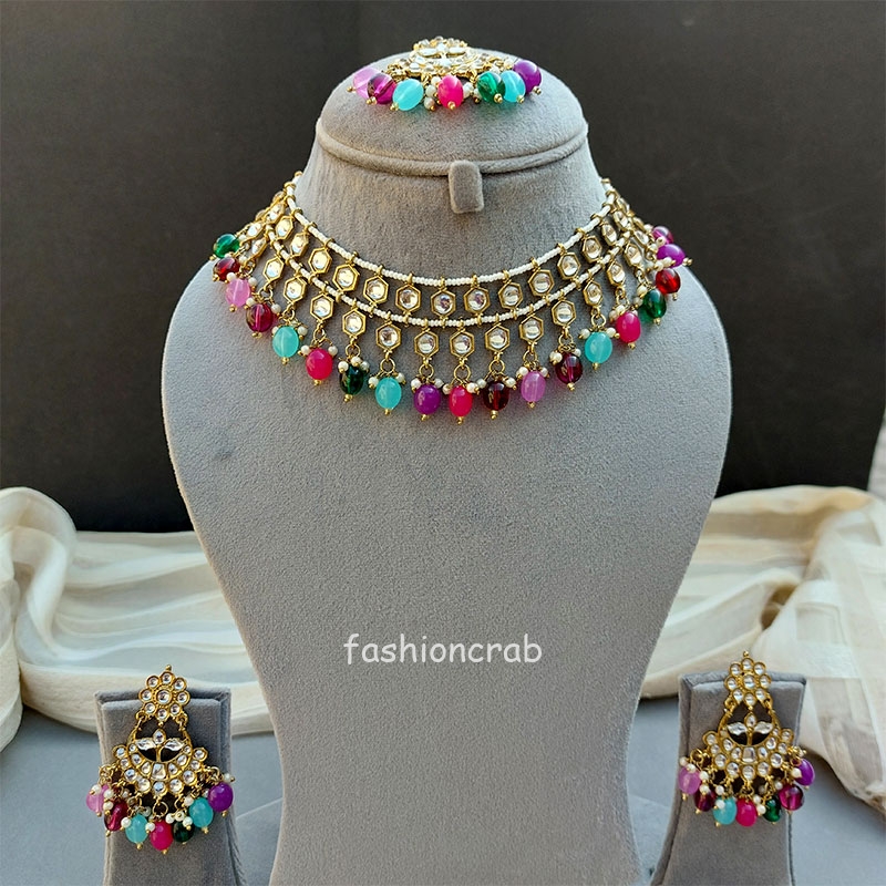 Multicolor Pearl Kundan Set for Anniversary Gift