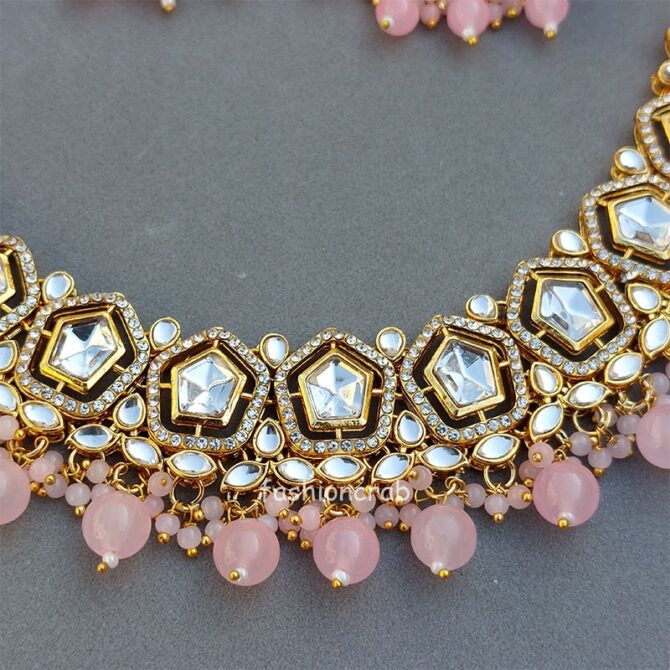 Sana Kundan Necklace Set - Pink