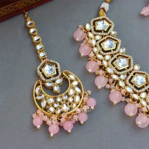 Sana Kundan Necklace Set - Pink