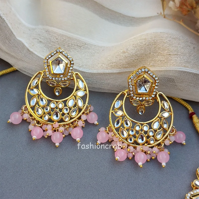Sana Kundan Necklace Set - Pink