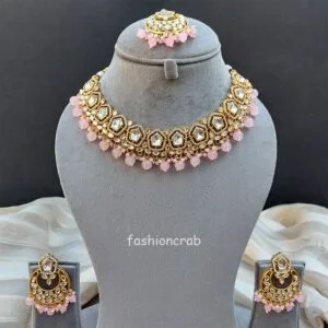 Sana Kundan Necklace Set - Pink