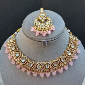 Sana Kundan Necklace Set - Pink