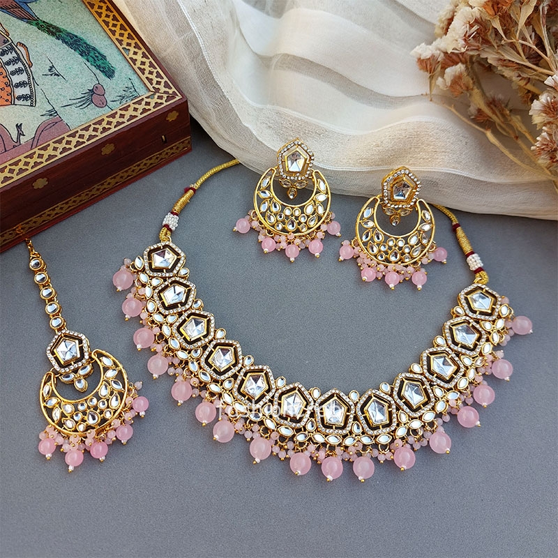 Sana Kundan Necklace Set – Pink