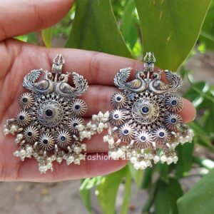 Trishul Oxidised Earrings - Blue