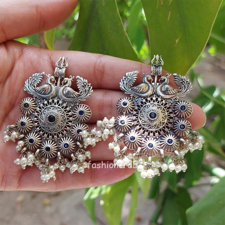 Trishul Oxidised Earrings - Blue