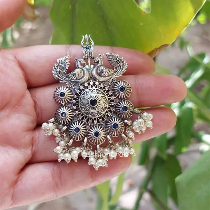 Trishul Oxidised Earrings - Blue