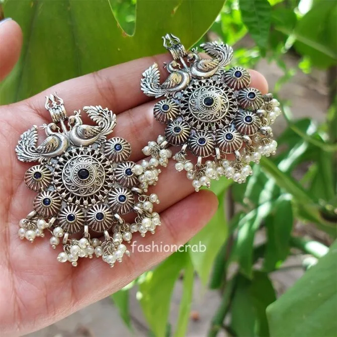 Trishul Oxidised Earrings - Blue Trishul Oxidised Earrings - Blue