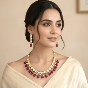 Wine Color Kundan Set