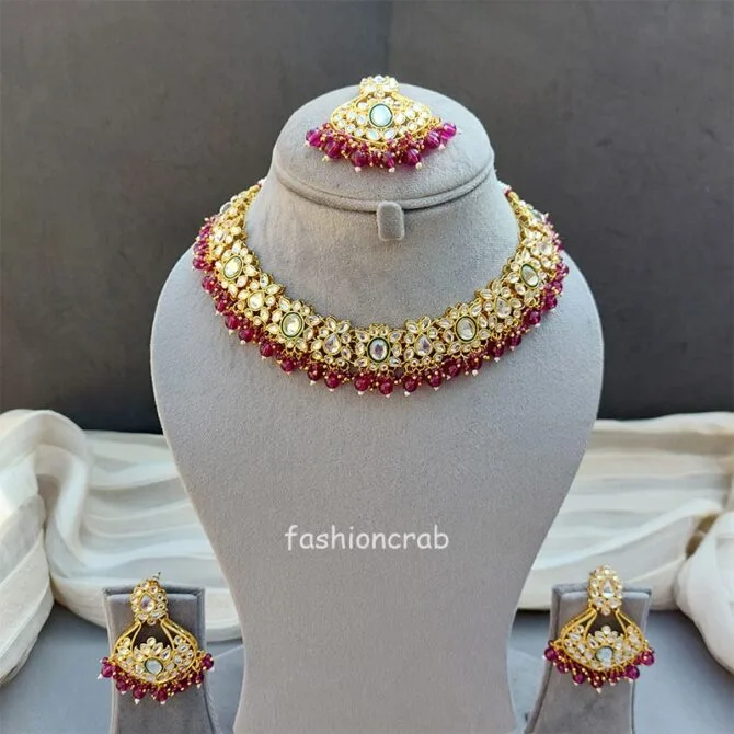 Wine Colour Jewellery Set for Wedding-07 Wine Colour Jewellery Set for Wedding