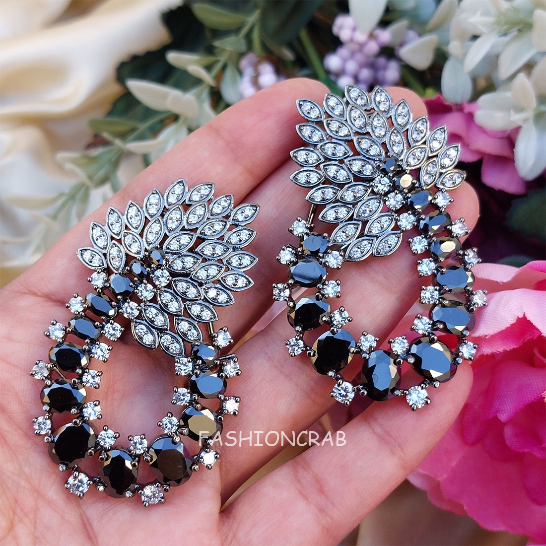 AD Earrings Black Stone FashionCrab