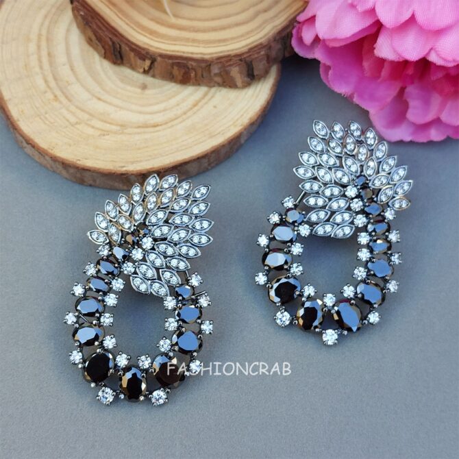 AD Earrings - Black Stone-05 AD Earrings - Black Stone