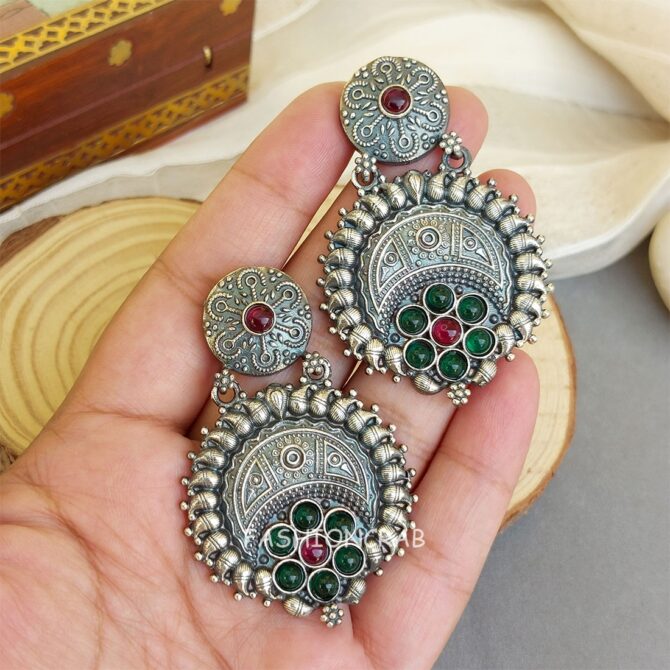 Darshvi Brass Earrings - Pink Green-03 Darshvi Brass Earrings - Pink Green