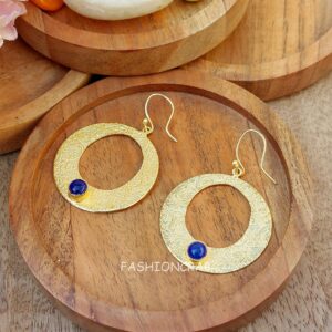 Golden Round Shape Earring- Blue