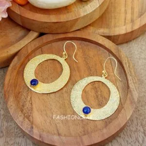 Golden Round Shape Earring- Blue