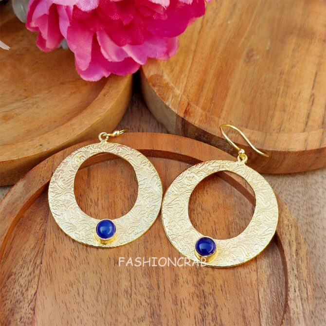 Golden Round Shape Earring- Blue Golden Round Shape Earring- Blue