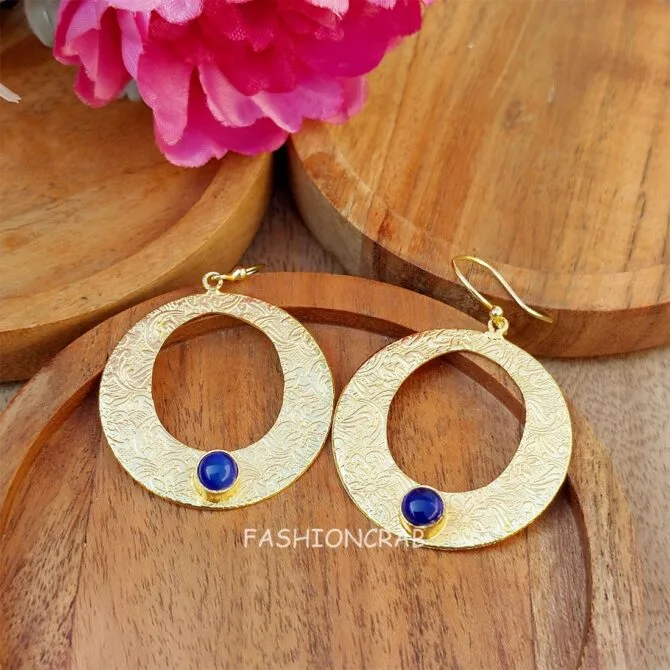 Golden Round Shape Earring- Blue Golden Round Shape Earring- Blue