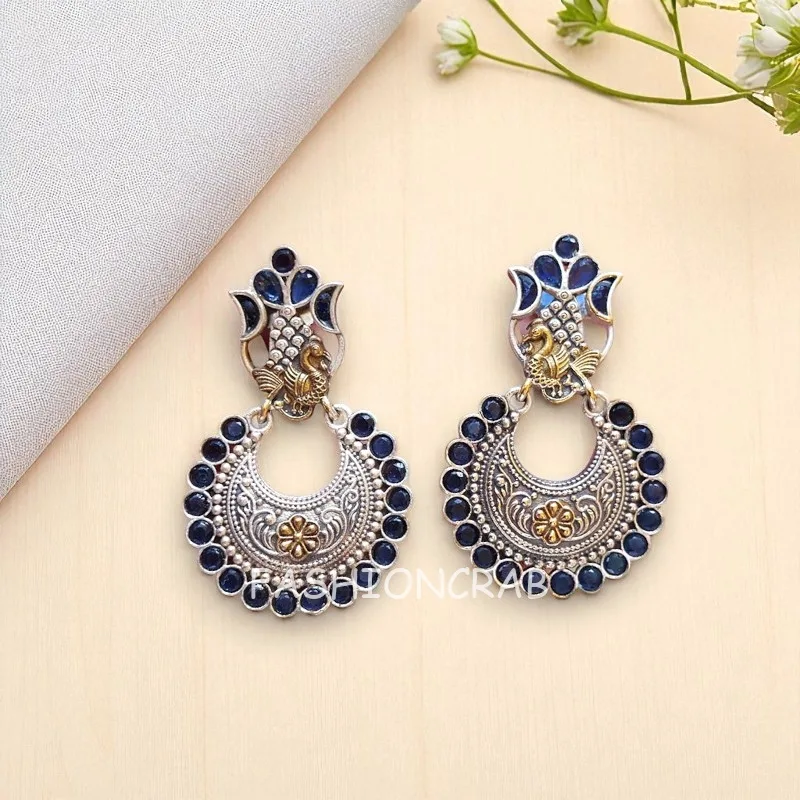 Konkana Oxidised Earrings - Blue