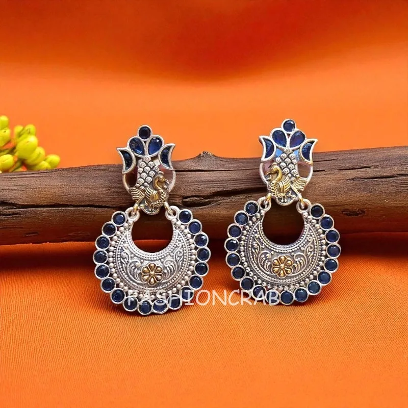 Konkana Oxidised Earrings - Blue