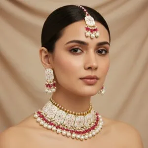 Meenakari White Jewellery Set