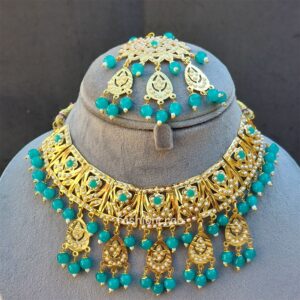 Peacock Blue Color Jadau Jewellery Set