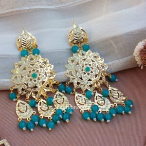 Peacock Blue Color Jadau Jewellery Set