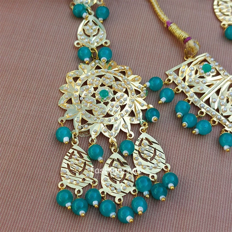 Peacock Blue Color Jadau Jewellery Set