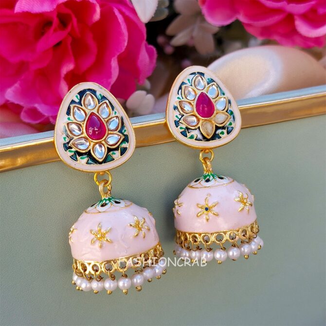 Vaanee Small Jhumka Earrings - Light Pink