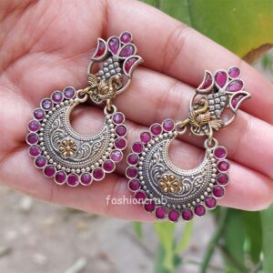 Konkana Oxidised Earrings - Pink