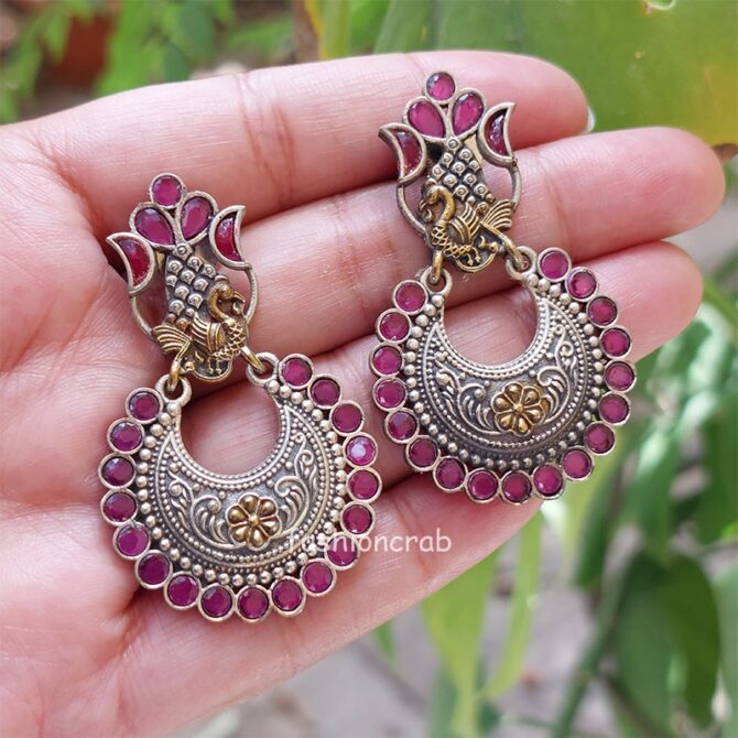 Konkana Oxidised Earrings - Pink Konkana Oxidised Earrings - Pink