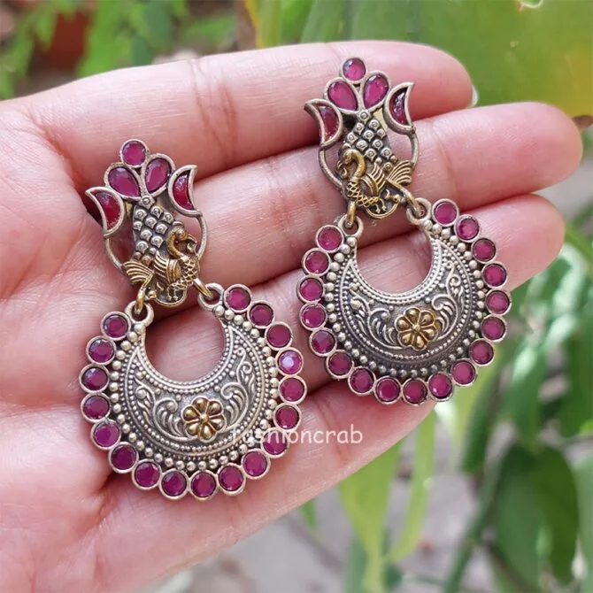 Konkana Oxidised Earrings - Pink Konkana Oxidised Earrings - Pink