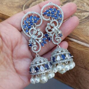 Lisa American Diamond Earrings - Dark Blue