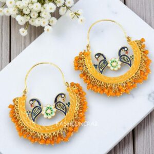 Orange Pearl Hoop Earrings for Lehenga