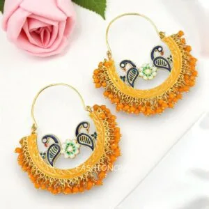 Orange Pearl Hoop Earrings for Lehenga