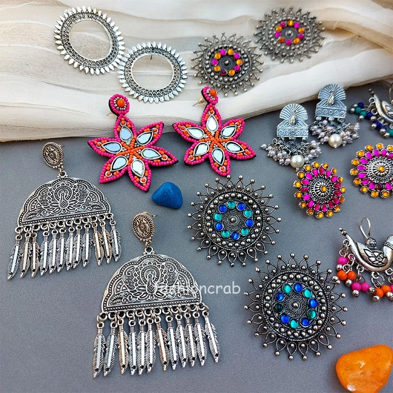 Oxidised Earrings Combo of 5 - Assorted