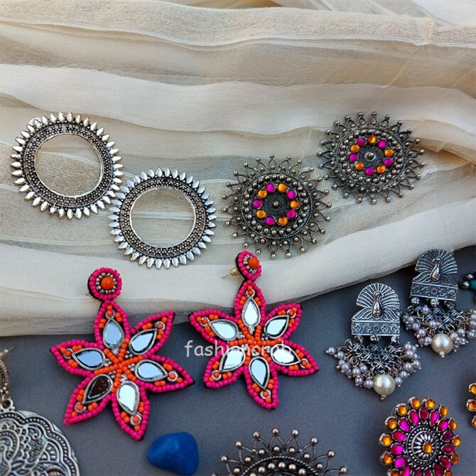 Oxidised Earrings Combo of 5 - Assorted