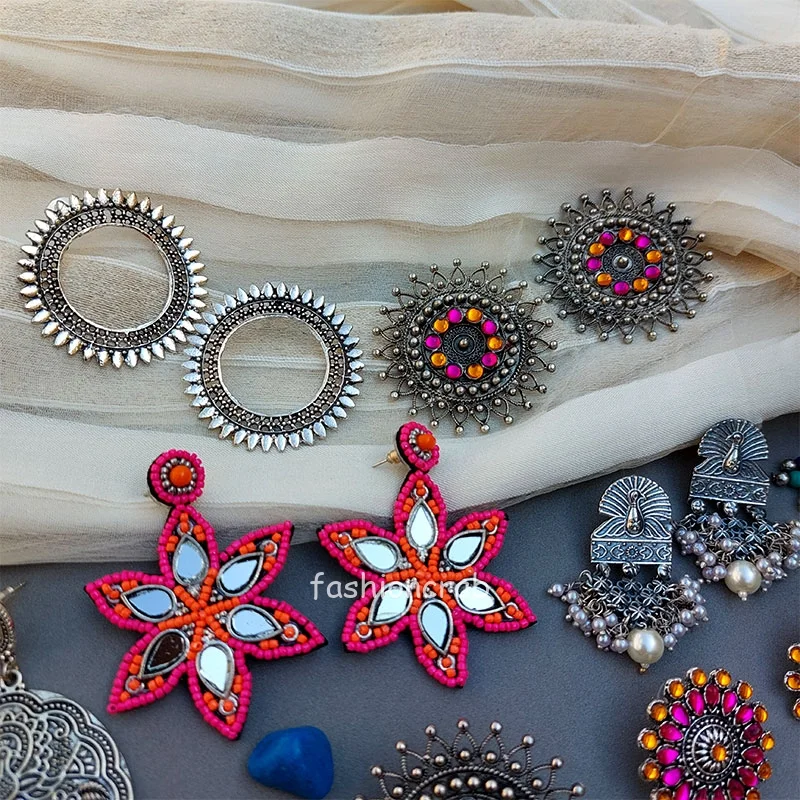 Oxidised Earrings Combo of 5 - Assorted