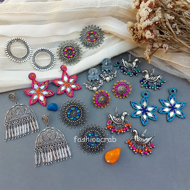 Oxidised Earrings Combo of 5 - Assorted