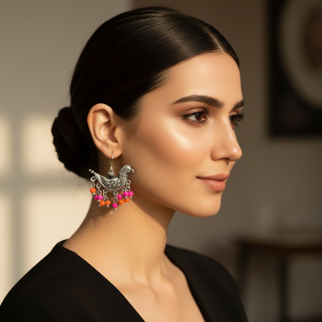 Oxidized Earrings Pink Pearl