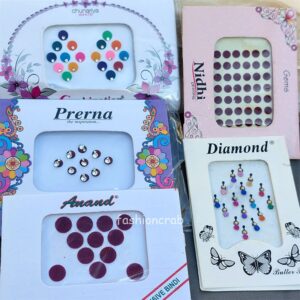 Set of 5 Bindis - 3 maroon & 2 colorful