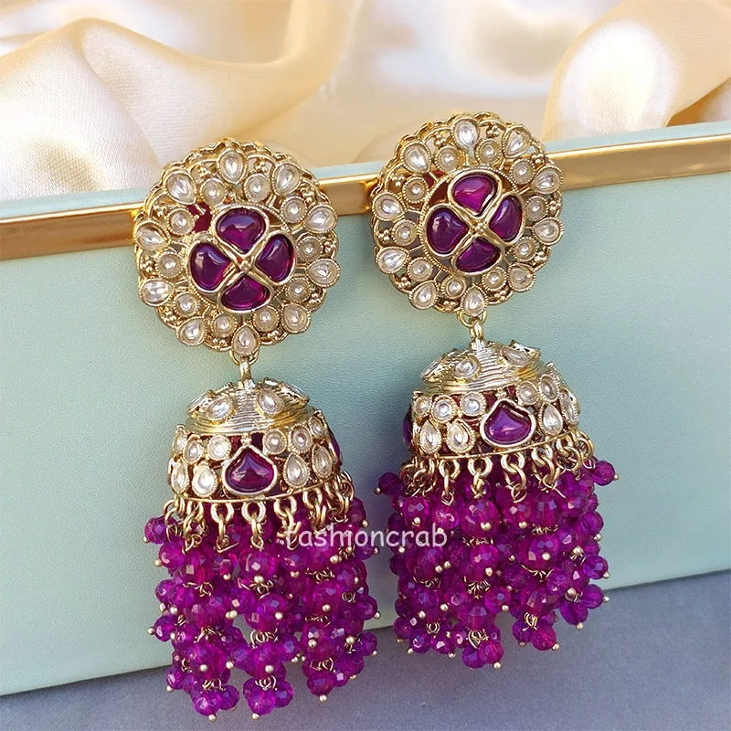 Jhumka Earrings Purple Stone Earrings Purple Stone Jhumka On Drop