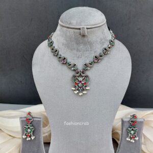 Black Tone Oxidised Necklace with Earring