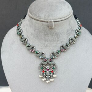 Black Tone Oxidised Necklace with Earring