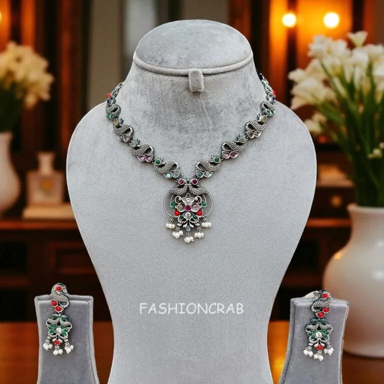 Black Tone Oxidised Necklace with Earring